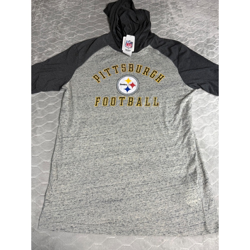 NFL Team Apparel Pittsburgh Steelers Hooded T-Shirt Mens Large Grey Short Sleeve